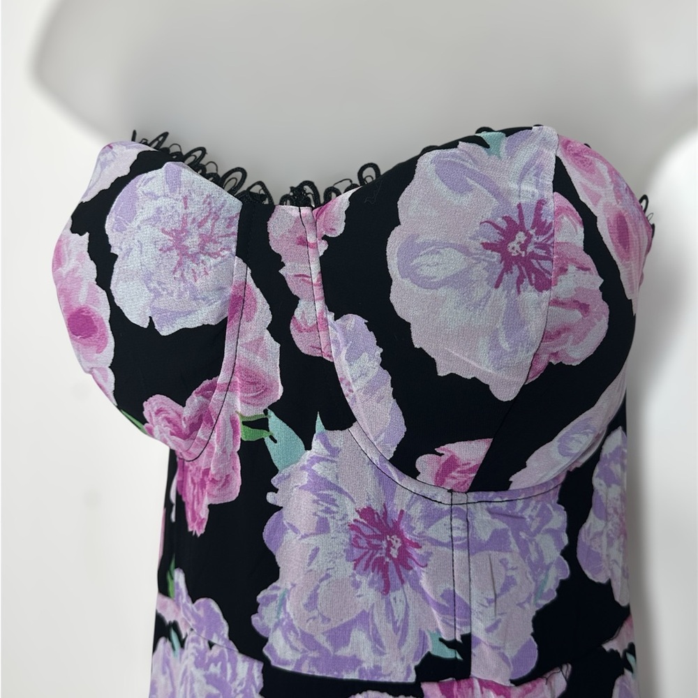 NWT Fashion Nova Curve Black and Pink Floral Maxi Dress - Picture 3 of 6